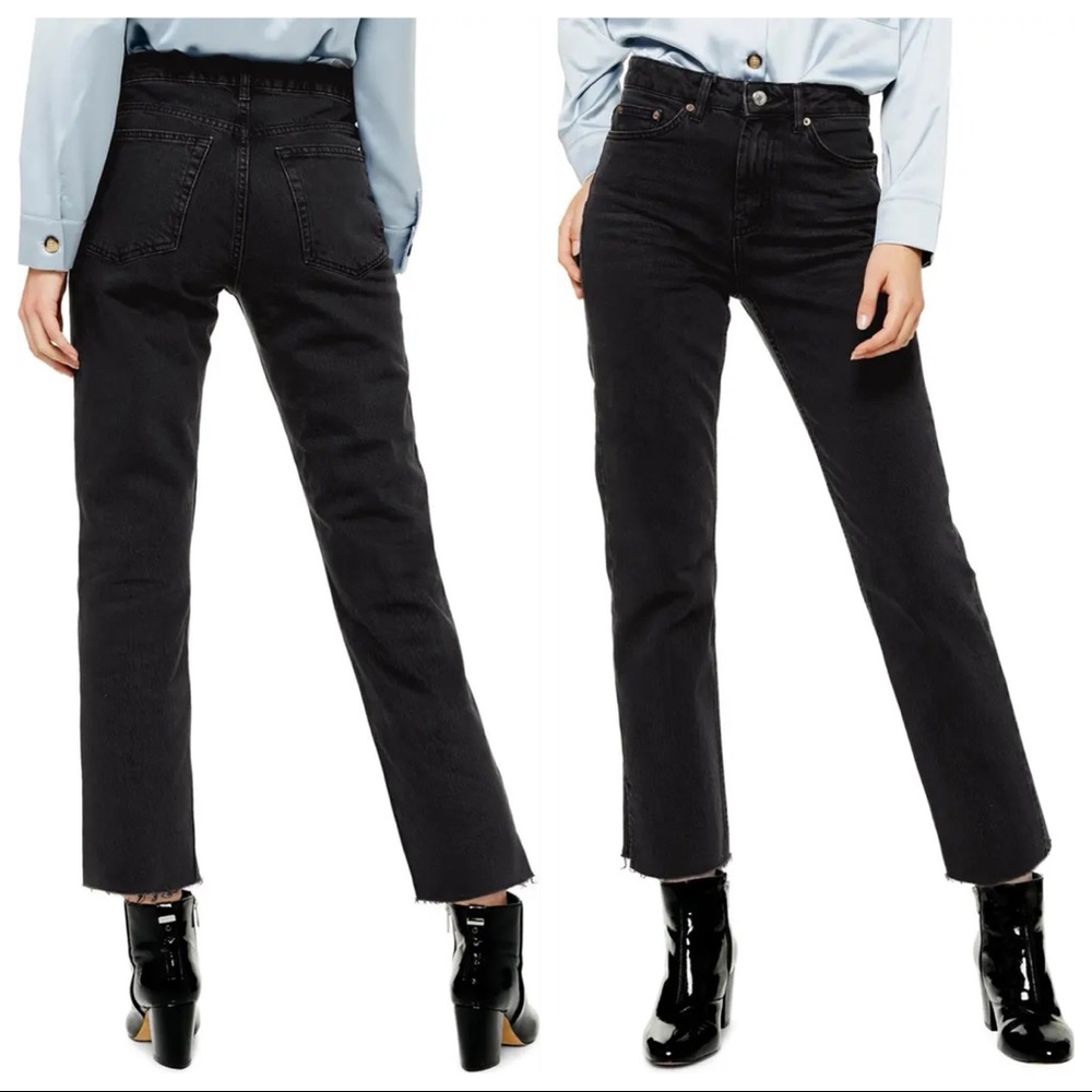 Topshop High Waist Split Hem Straight Leg Jeans